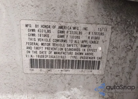 2016 Acura Ilx 2.4L/Acurawatch Plus Package from USA, damaged, VIN 19UDE2F38GA021653